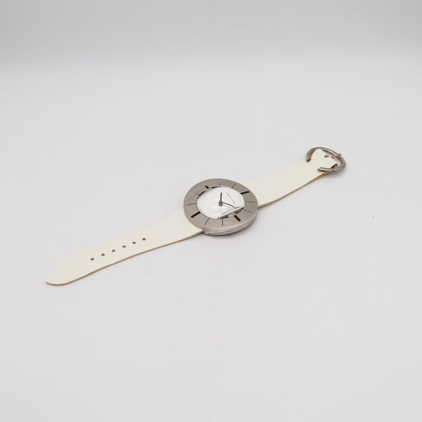 -Pierre Cardin 1971 By Jaeger LeCoultre PC102 Retro Round Wrist Watch In Stainless And Leather
