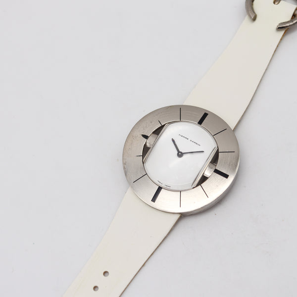-Pierre Cardin 1971 By Jaeger LeCoultre PC102 Retro Round Wrist Watch In Stainless And Leather