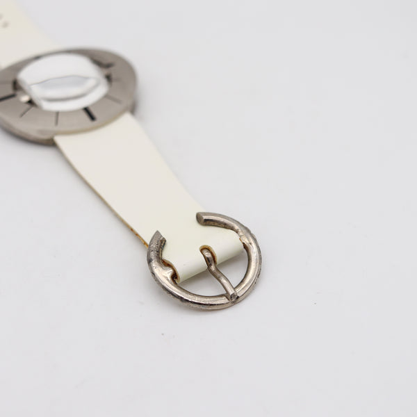 -Pierre Cardin 1971 By Jaeger LeCoultre PC102 Retro Round Wrist Watch In Stainless And Leather