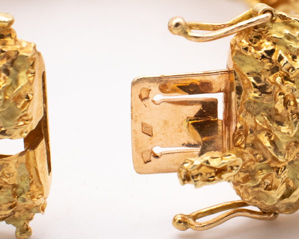 Marchak Paris 1960 French Mid Century Retro Bracelet In Textured 18Kt Yellow Gold