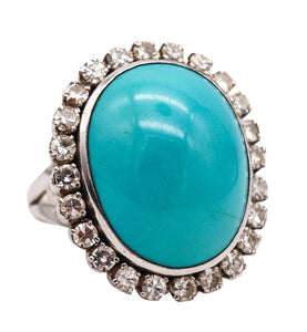 Classic 1950 Cocktail Ring In Platinum With 31.42 Cts In Diamonds And Turquoise