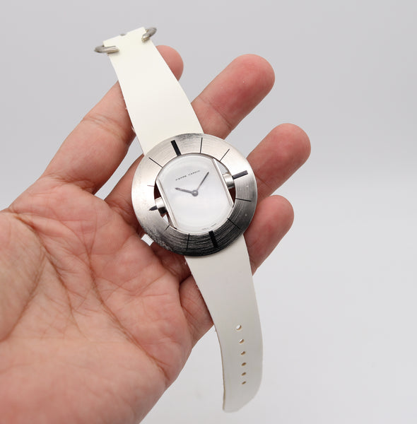 -Pierre Cardin 1971 By Jaeger LeCoultre PC102 Retro Round Wrist Watch In Stainless And Leather