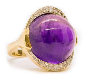 MID CENTURY AMETHYST & DIAMONDS 14 KT GOLD RING