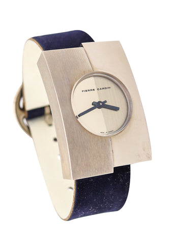 -Pierre Cardin 1971 By Jaeger LeCoultre PC 115 Op-Art Wrist Watch In Stainless & Leather