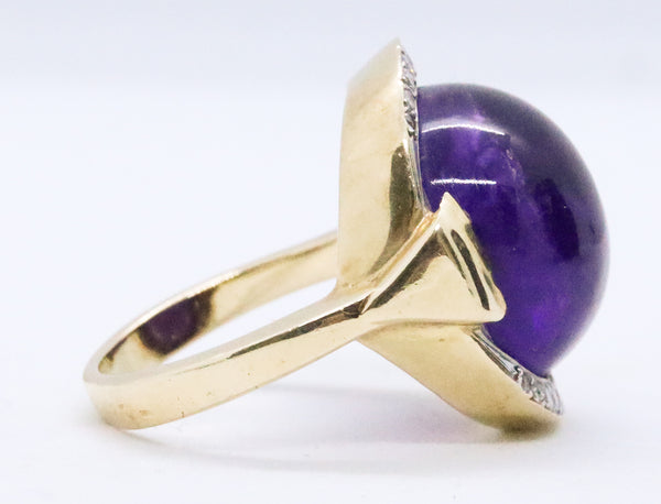 MID CENTURY AMETHYST & DIAMONDS 14 KT GOLD RING