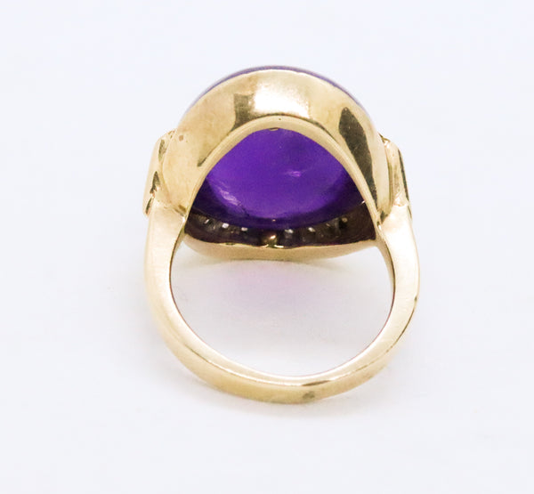 MID CENTURY AMETHYST & DIAMONDS 14 KT GOLD RING