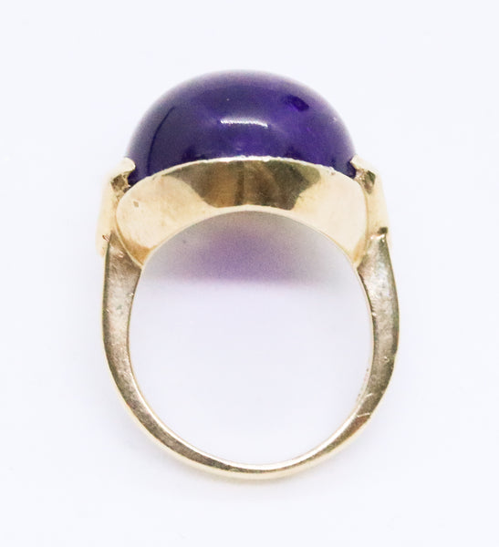 MID CENTURY AMETHYST & DIAMONDS 14 KT GOLD RING