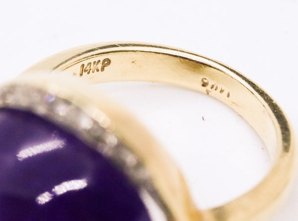 MID CENTURY AMETHYST & DIAMONDS 14 KT GOLD RING