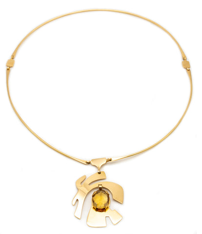 PIERRE CARDIN PARIS 1970 RETRO 18 KT GOLD NECKLACE WITH GEMSTONE