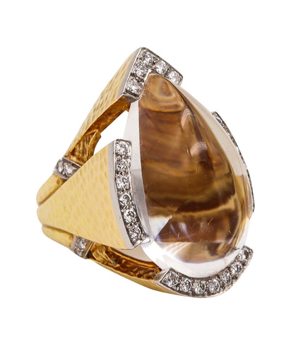 -David Webb Cocktail Ring In 18Kt Gold & Platinum With 44.36 Cts Diamonds And Rock Quartz