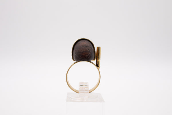 BELGIUM ART-DECO 1930 GEOMETRIC RING IN 18 kt YELLOW GOLD WITH PALISANDER Wood