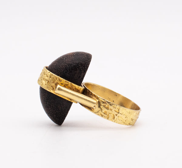 BELGIUM ART-DECO 1930 GEOMETRIC RING IN 18 kt YELLOW GOLD WITH PALISANDER Wood