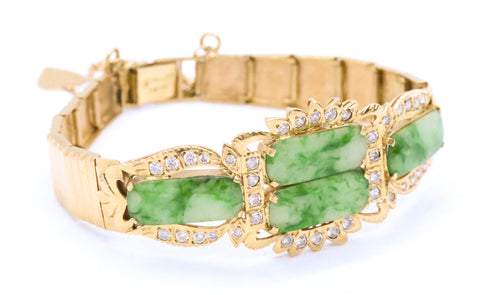 JADEITE GREEN JADE & SAPPHIRES 18 KT GOLD BRACELET