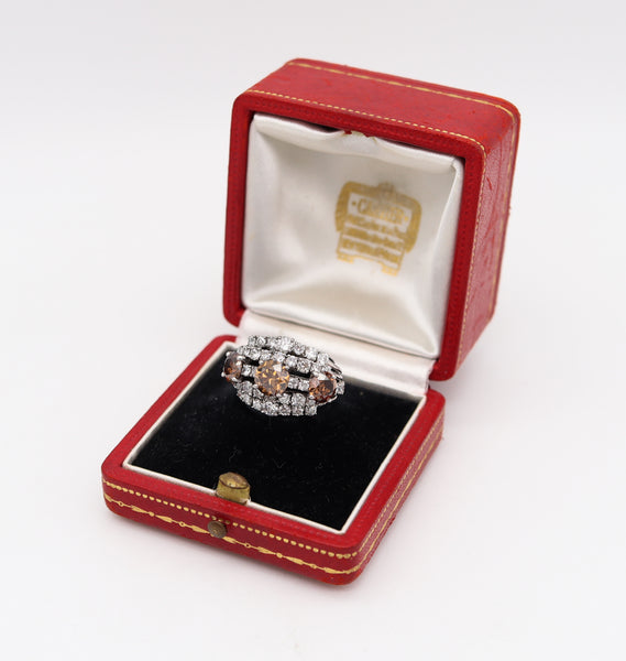 -Cartier New York 1935 Art Deco Cocktail Ring In Platinum With 5.16 Ctw Diamonds