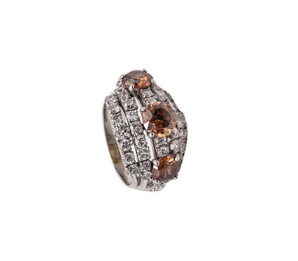 -Cartier New York 1935 Art Deco Cocktail Ring In Platinum With 5.16 Ctw Diamonds