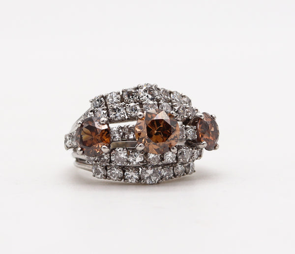 -Cartier New York 1935 Art Deco Cocktail Ring In Platinum With 5.16 Ctw Diamonds