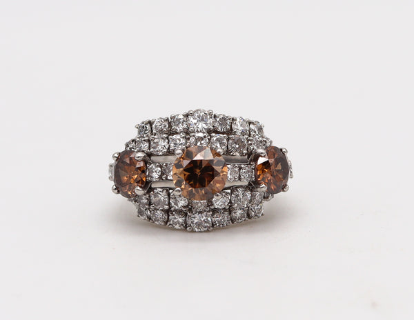 -Cartier New York 1935 Art Deco Cocktail Ring In Platinum With 5.16 Ctw Diamonds