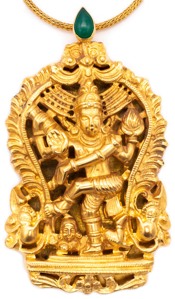 SHIVA DANCING GOD 18 KT YELLOW GOLD ANTIQUE TEMPLE PENDANT WITH NECKLACE