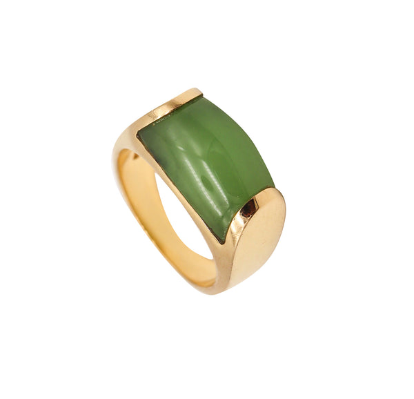 Bvlgari Roma Rare Tronchetto Ring In 18Kt Gold With Green Nephrite Jade