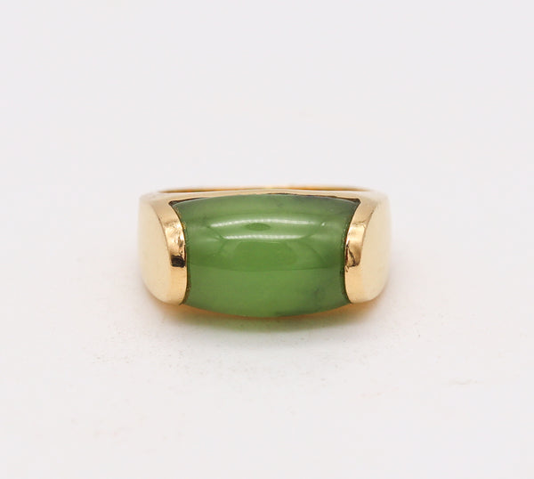 Bvlgari Roma Rare Tronchetto Ring In 18Kt Gold With Green Nephrite Jade