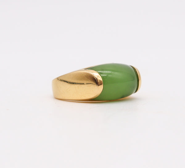 Bvlgari Roma Rare Tronchetto Ring In 18Kt Gold With Green Nephrite Jade