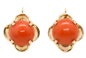 CORAL RETRO 14 KT GOLD BUTTON DROP EARRINGS