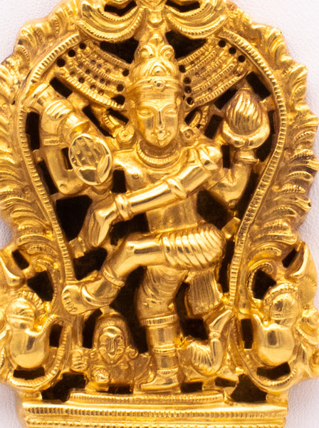 SHIVA DANCING GOD 18 KT YELLOW GOLD ANTIQUE TEMPLE PENDANT WITH NECKLACE