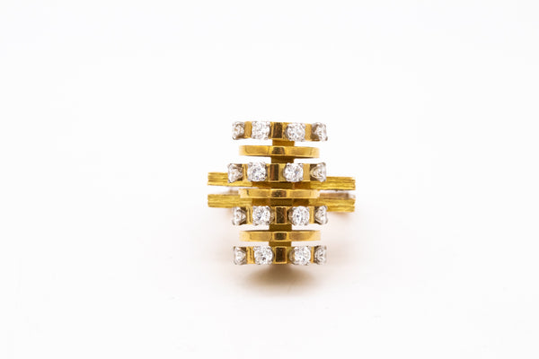 ROGER LUCAS 1970 MONTREAL 18 KT GOLD GEOMETRIC RING WITH 1.44 Cts IN DIAMONDS