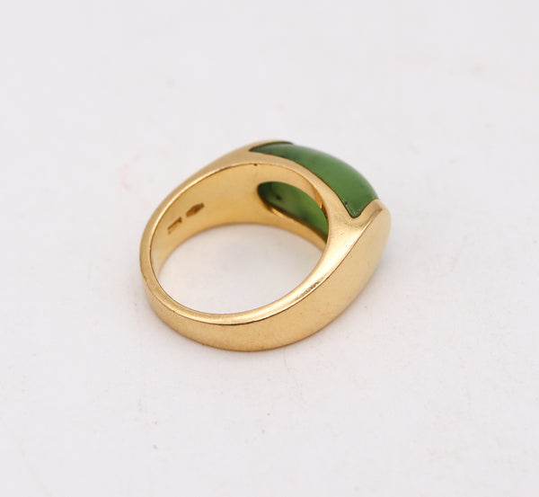 Bvlgari Roma Rare Tronchetto Ring In 18Kt Gold With Green Nephrite Jade