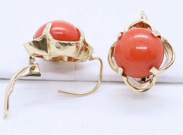 CORAL RETRO 14 KT GOLD BUTTON DROP EARRINGS