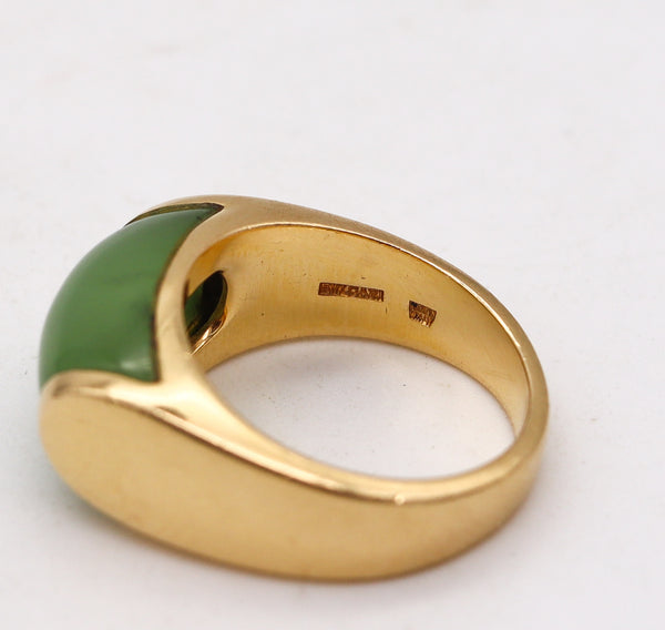 Bvlgari Roma Rare Tronchetto Ring In 18Kt Gold With Green Nephrite Jade