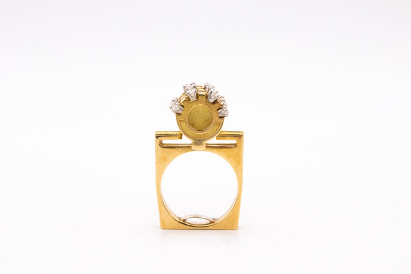 ROGER LUCAS 1970 MONTREAL 18 KT GOLD GEOMETRIC RING WITH 1.44 Cts IN DIAMONDS