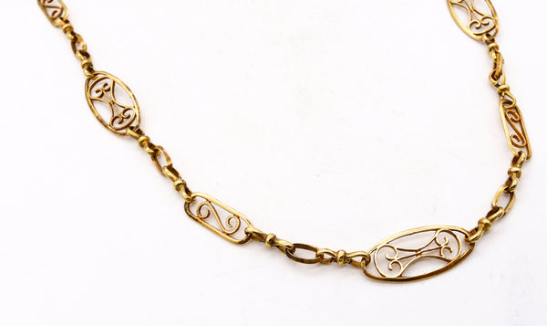*French 1920-1930 Art Deco geometric long chained Sautoir in solid 18 kt yellow gold
