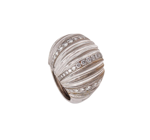 David Webb New York Bombe Rock Quartz Cocktail Ring In Platinum With 3.92 Cts Diamonds