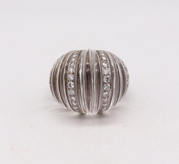 David Webb New York Bombe Rock Quartz Cocktail Ring In Platinum With 3.92 Cts Diamonds