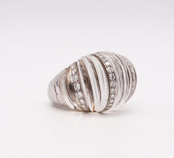 David Webb New York Bombe Rock Quartz Cocktail Ring In Platinum With 3.92 Cts Diamonds