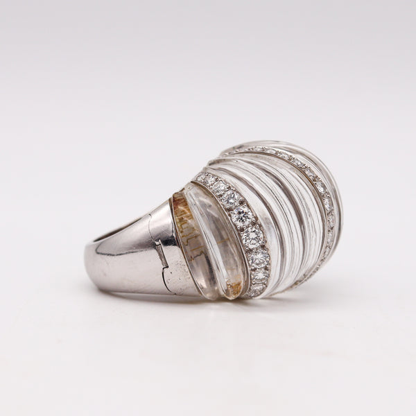 David Webb New York Bombe Rock Quartz Cocktail Ring In Platinum With 3.92 Cts Diamonds