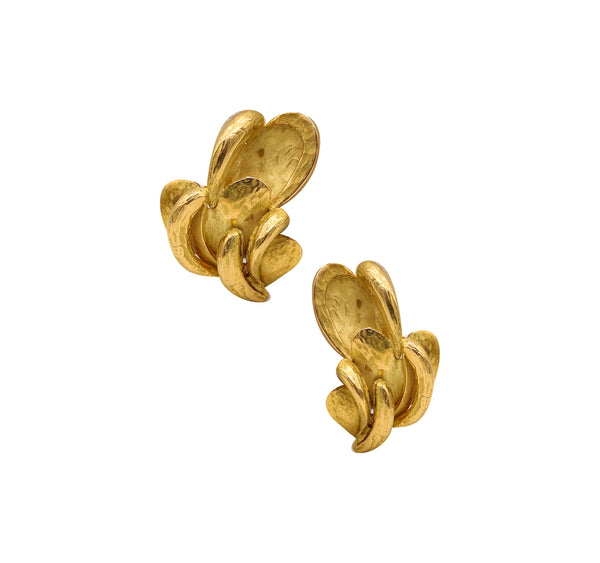 -Chaumet Paris 1970 Retro Modernist Clip On Earrings In 18Kt Yellow Gold