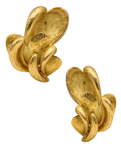 -Chaumet Paris 1970 Retro Modernist Clip On Earrings In 18Kt Yellow Gold