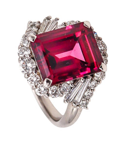(S)Contemporary Cocktail Ring In Platinum With 6.69 Cts In Diamonds And Rubellite