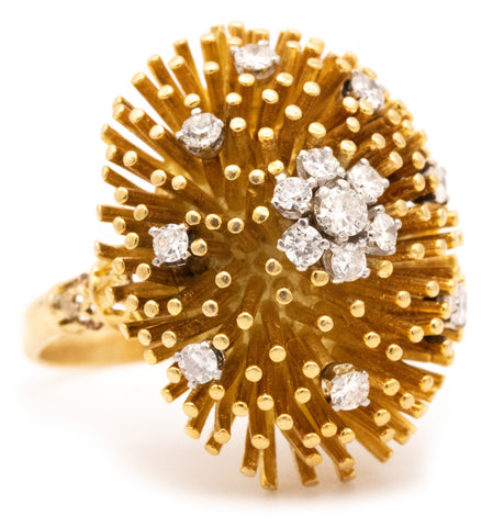 MID CENTURY 18 KT YELLOW GOLD SPIKES COCKTAIL RING WITH DIAMONDS