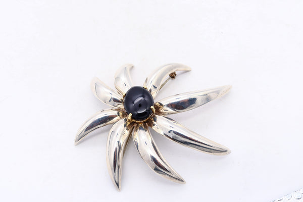 *Tiffany & Co vintage Fireworks pin brooch in 18 kt yellow gold .925 sterling with black onyx