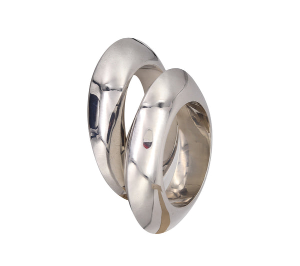 -Italian Modernism 1970 Pair of Bold Geometric Bangles Bracelet In Sterling Silver