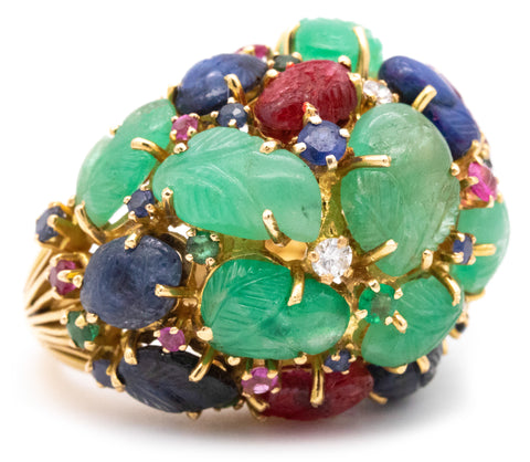 TUTTI FRUTTI 1935 Cocktail Ring In 18Kt Yellow Gold With 46.81 Cts In Gemstones