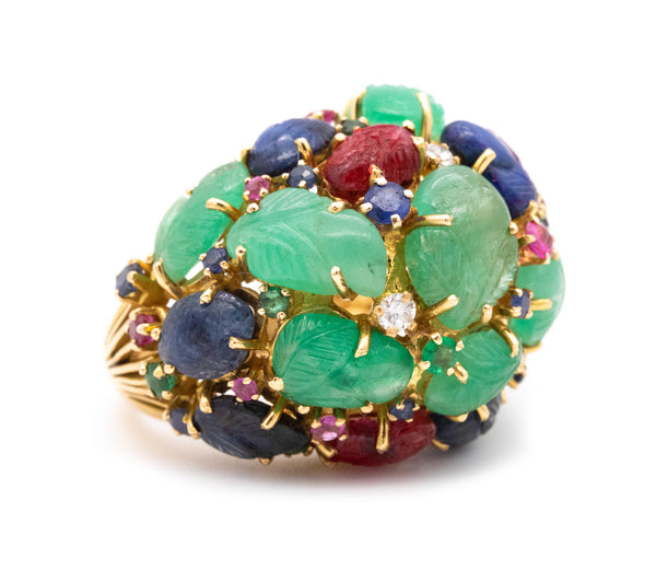Tutti Frutti 1950 Cocktail Ring In 18Kt Yellow Gold With 46.81 Cts In Gemstones