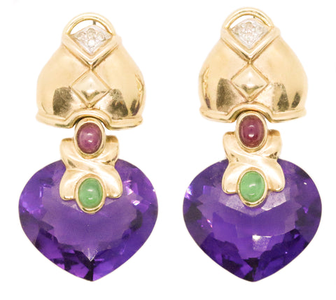 AMETHYST HEARTS CUT JEWELED 14 KT EARRINGS