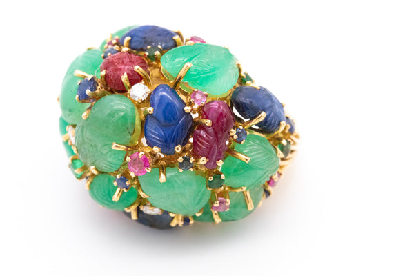 Tutti Frutti 1950 Cocktail Ring In 18Kt Yellow Gold With 46.81 Cts In Gemstones