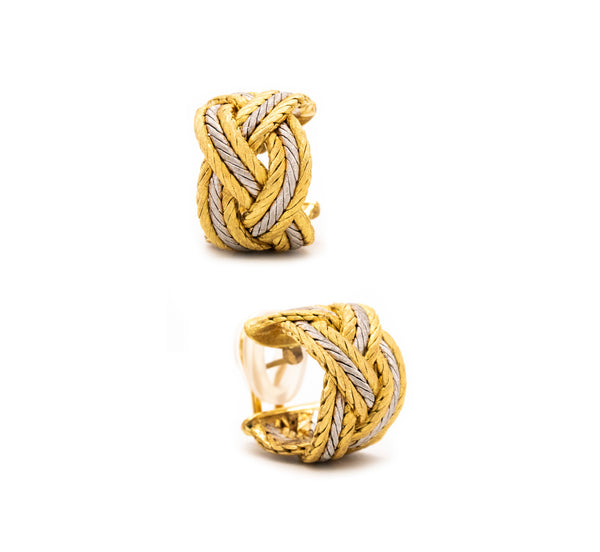 Buccellati Milano Large Hoops Earrings In Woven Textured 18Kt Yellow And White Gold