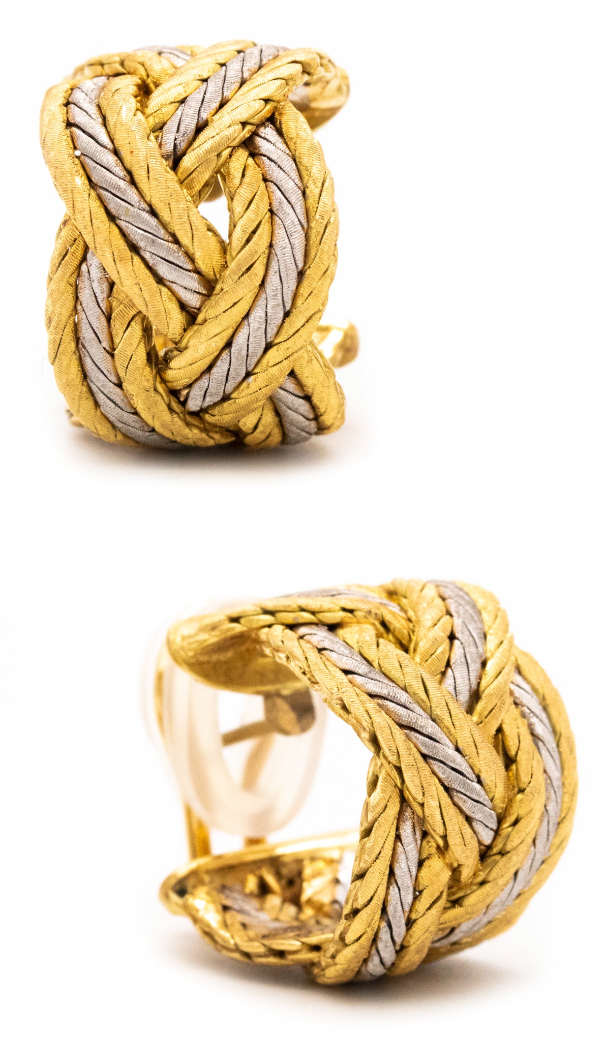 Buccellati Milano Large Hoops Earrings In Woven Textured 18Kt Yellow And White Gold