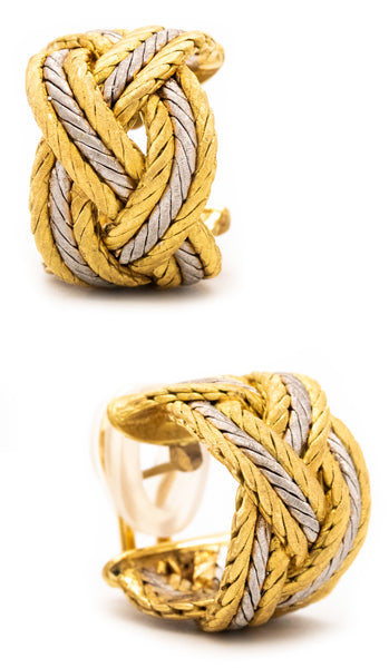 Buccellati Milano Large Hoops Earrings In Woven Textured 18Kt Yellow And White Gold